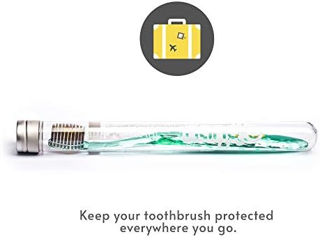 Nano-b Manual Toothbrush for Adults with Sensitive Gums, Gold & Charcoal Soft/Medium Bristles, Travel Case, Green - Image 2