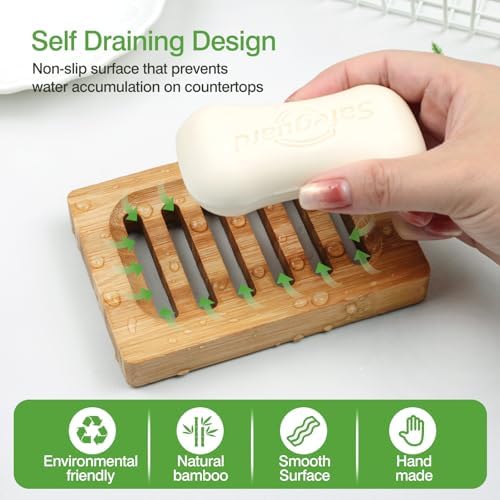 2-Pack Bamboo Wood Soap Dishes – Soap Draining Holders for Bathroom & Kitchen, Eco-Friendly - Image 2