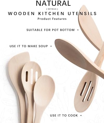 Wooden Spoons for Cooking, 3-Piece Beech Wood Cooking Utensil Set - Image 3