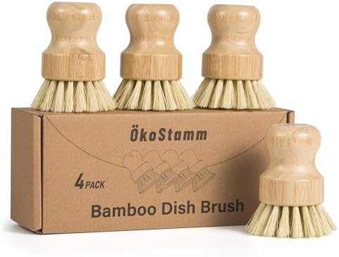 4 Pack Bamboo Dish Brush with Sisal Bristles for Kitchen Cleaning by %C3%96KOSTAMM