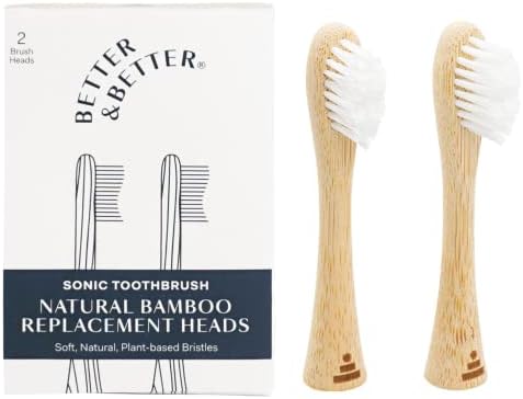 Better & Better Bamboo Sonic Toothbrush Replacement Heads, Fits Brush Only, Plant-Based Bristles, No Microplastics, Biodegradable, Soft, Gentle & Whitening, 2-Pack by BETTERBETTER