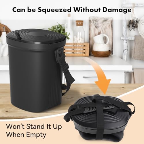 Mountable Silicone Collapsible Kitchen Compost Bin Under Sink, Surumer Hanging Trash Can with Lid for |Cupboard|Bathroom|Bedroom|Office|Camping, Indoor Compost Bucket, 2 Gallon Black - Image 3