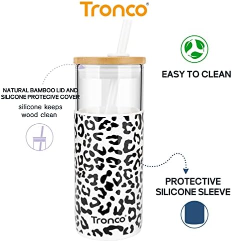 Tronco 20 oz Glass Tumbler with Lids and Straws, Reusable Iced Coffee Cups - Image 3