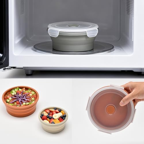 Collapsible Bowls with Lids, Reusable Silicone Food Storage Containers for Meal Prep, Camping Must Haves Accessories ， Microwave Freezer Safe Dishwasher Safe Leak Proof，Set of 3 with Lids - Image 6