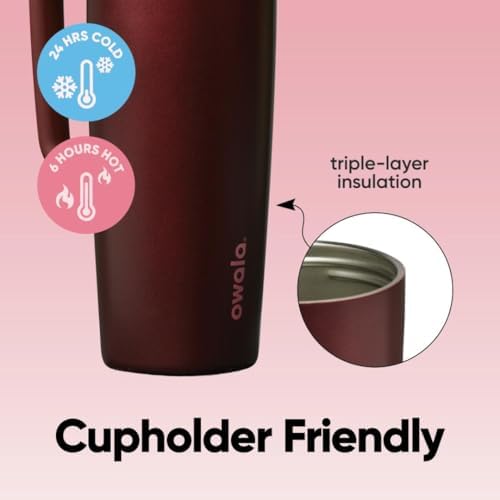 Owala SmoothSip Slider Stainless Steel Insulated Travel Mug with Handle, 100% Leak Proof, For Hot and Cold Drinks, Travel Friendly with Sliding Lock Lid, BPA Free, 24 oz, Black Cherry - Image 3