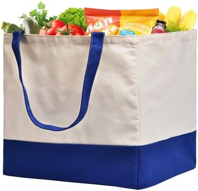 Canvas Reusable Grocery Bags Heavy Duty, 8.3 gal Foldable Large Tote Bag with Handles, Holds 60 lbs Canvas Shopping Bags, 1 Pack by CNaiyunpin