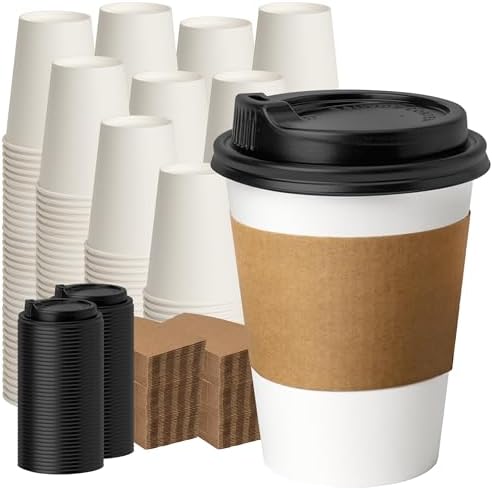 YEEHAW 12 oz 500 Pack Disposable Coffee Cups with Lids & Sleeves by YEEHAW