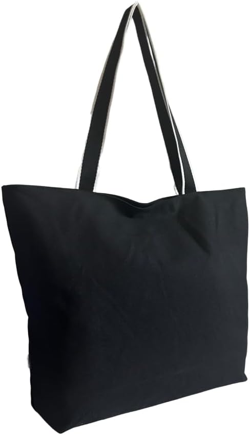 16OZ Cotton Canvas Zipper Closure Lined Grocery Shopping Beach Casual Multi Purpose Tote X-Large