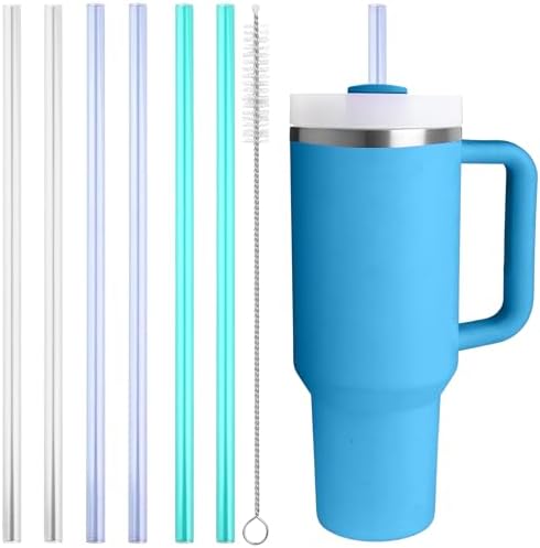 6Pack Replacement Straws for Stanley 40 oz 30 oz Tumblers, Reusable Tritan Straws with Cleaning Brush for Stanley Cup Accessorie by Bubrike