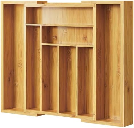 Pipishell Bamboo Expandable Silverware Drawer Organizer, Adjustable Kitchen Utensil Tray for Forks, Spoons and Knives, Wood Storage Cutlery Holder for Bedroom and Living Room by Pipishell