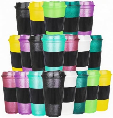 16 oz Plastic Tumblers with Lids, Glitter Blend, 20 Pack by Alohastarttg