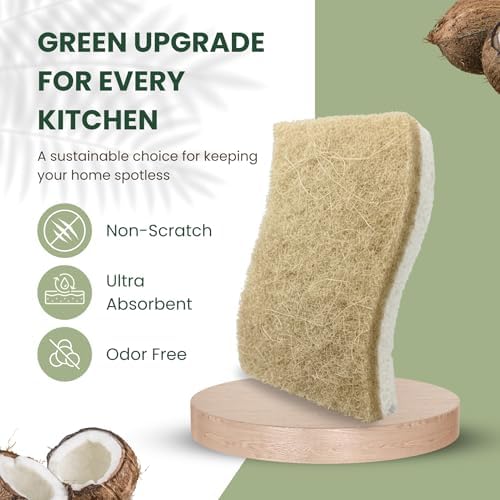 12 Pack Non-Scratch & Odor-Free Eco Sponges – Natural Biodegradable Cellulose & Coconut Fiber Kitchen Scrubbers – Compostable, Zero Waste Sponges for Dishwashing & Cleaning - Image 2