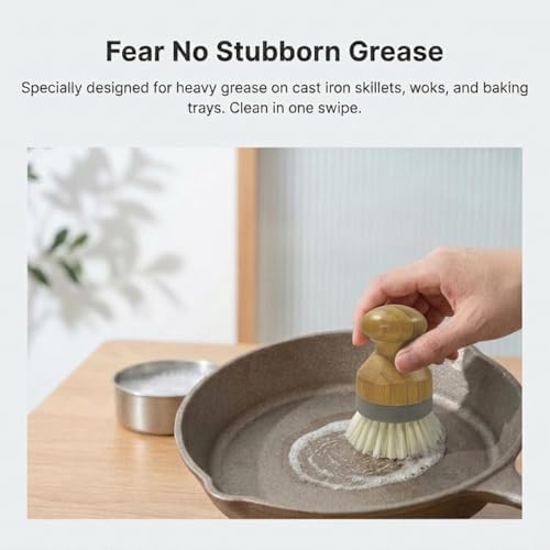 Wooden Dish Scrub Brush Set with 2 Replaceable Heads - Durable Nylon Bristles Kitchen Cleaning Brushes for Pots, Pans, and Sinks - Ergonomic Wood Handle Dish Brushes for Heavy Duty Scrubbing - Image 4