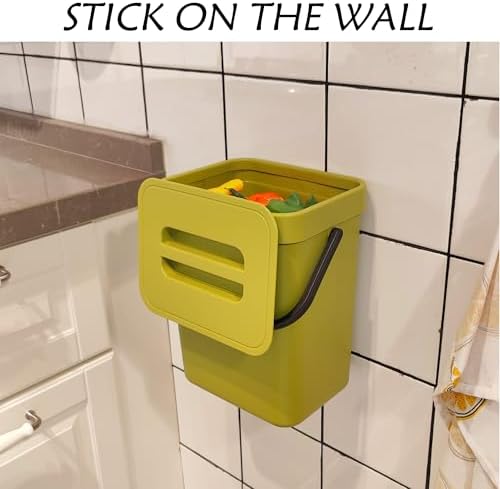 stonespace Small Cabinet Door Trash Can with Lid, 1.3Gal, Green - Image 2