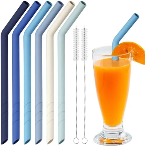 NiHome 6 PCS Extra Wide Reusable Bent Silicone Straws for Boba & Smoothies by NiHome