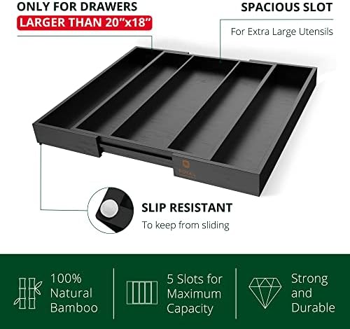ROYAL CRAFT WOOD Luxury Bamboo Kitchen Drawer Organizer - Silverware Organizer - Utensil Holder and Cutlery Tray with Grooved Drawer Dividers for Flatware and Kitchen Utensils (5 Slot, Black) - Image 5