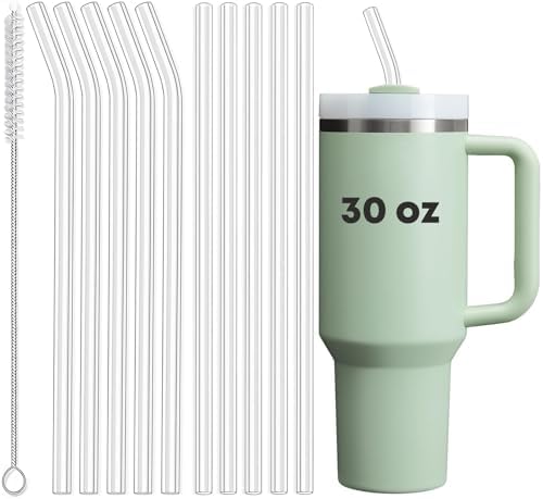 ALINK 10 Pack Reusable Clear Straws for Stanley 30 oz Tumbler, 10.8" Long Tritan Hard Plastic Straws for Yeti 42 oz 35 oz 30 oz Tumbler, Mason Jar, Starbucks - 5 Straight 5 Bent with Brush by ALINK