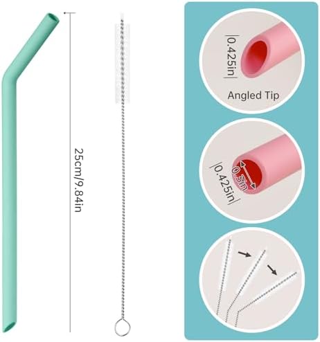 NiHome 6-Pack Wide Reusable Bent Silicone Straws for Smoothies, Milkshake - Image 6