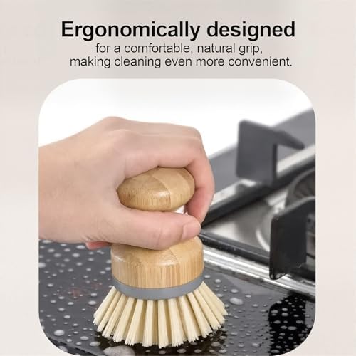 Wooden Dish Scrub Brush Set with 2 Replaceable Heads - Durable Nylon Bristles Kitchen Cleaning Brushes for Pots, Pans, and Sinks - Ergonomic Wood Handle Dish Brushes for Heavy Duty Scrubbing - Image 2