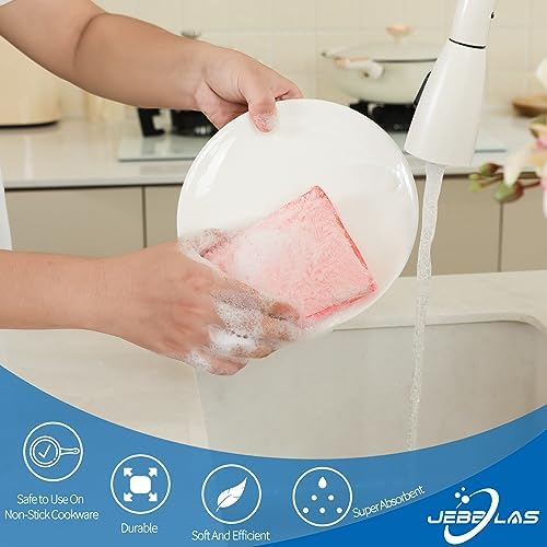 JEBBLAS Bamboo Natural Kitchen Sponges Dish Sponge Cleaning Sponge Heavy Duty Scrub Sponge for Cleaning Kitchen and Household Green (8 Pack) - Image 3