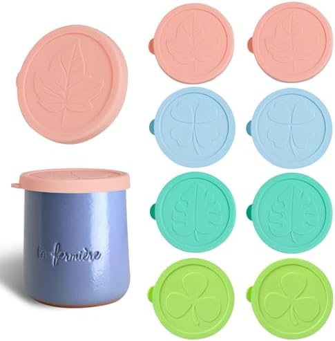 Yogurt Jar Lids for La Fermiere, 8 Pack LFGB Platinum Silicone Covers, Snug Fit Reusable Replacement Lids, Dishwasher Safe by Webake