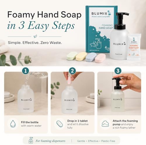 Foaming Hand Soap Refill Tablets, Four Concentrated Hand Soap Tablets, Just Add Warm Water, Reusable Foaming Glass Dispenser Included (5 Count, Variety, Starter Set with Dispenser) - Image 3
