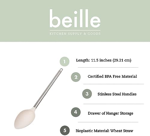 Beille 3pc Wheat Straw Spoons and Ladle Set Cooking Baking Kitchen Utensils, Cream - Image 3