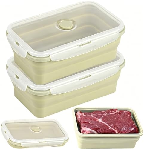 Collapsible Silicone Food Storage Containers Set with Lid & Air Ven, 2000ml by CUISITOOL