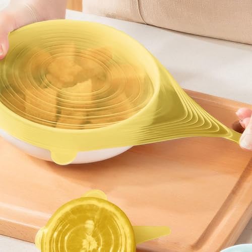 Reusable Silicone Stretch Lids – 18PCS Round & Square Stretchy Food Covers, Airtight & Leakproof, Microwave & Dishwasher Safe Yellow - Image 7