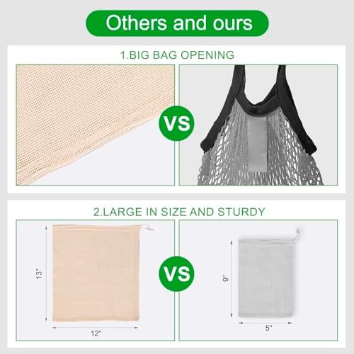 Reusable Bags Produce Bags Reusable Washable - Vegetable Bags, Grocery Bags, Cotton Mesh Bags for Farmers Market, Beach, and Refrigerator Storage Vegetables (12) - Image 2