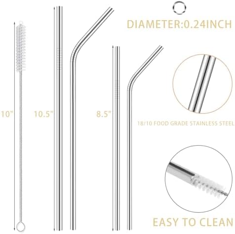 8-Pack Reusable Stainless Steel Metal Straws with Cleaning Brush - Long Metal Straws Drinking for 30 oz and 20 oz Tumbler Eco Friendly - Image 2
