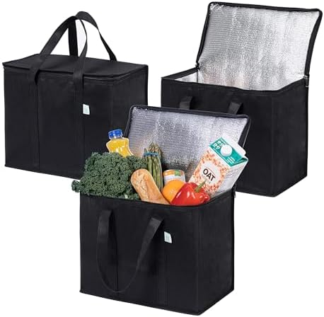 VENO 3 Pack Cooler Bag Insulated Grocery Bags for Food Delivery Heavy Duty by Veno