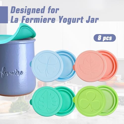 Yogurt Jar Lids for La Fermiere, 8 Pack LFGB Platinum Silicone Covers, Snug Fit Reusable Replacement Lids, Dishwasher Safe - Image 2