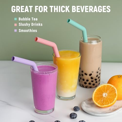 NiHome 6 PCS Extra Wide Reusable Bent Silicone Straws for Boba & Smoothies - Image 2