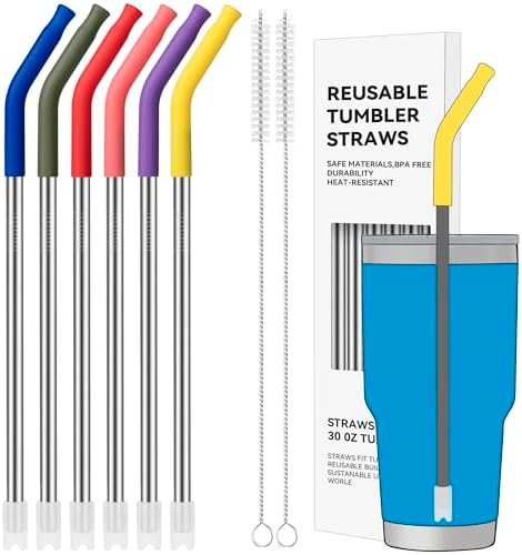 30 oz Straight Metal Straws with Silicone Tip for 30 oz Tumbler by AccessoriesForWaterBottle