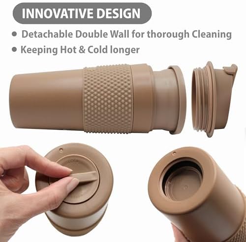 16 oz Coffee Tumbler Set (2 Pack) – Insulated Double Wall Travel Mug with Leak Proof Lid, Cup Holder Friendly, BPA Free Reusable Coffee Cup, Dishwasher & Microwave Safe, Brown - Image 5