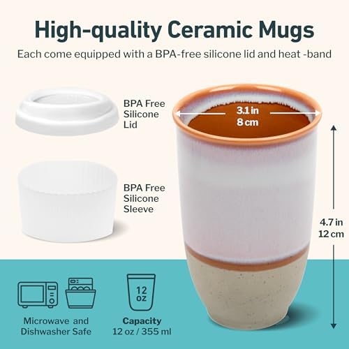 NOVA CERAMICS Travel Mug – Portable Coffee Tumbler – Unique to Go Mug – Microwave & Dishwasher Safe Purple Coffee Tumbler - Gifts for Women Men Him Her – 12oz – Horizon - Image 3