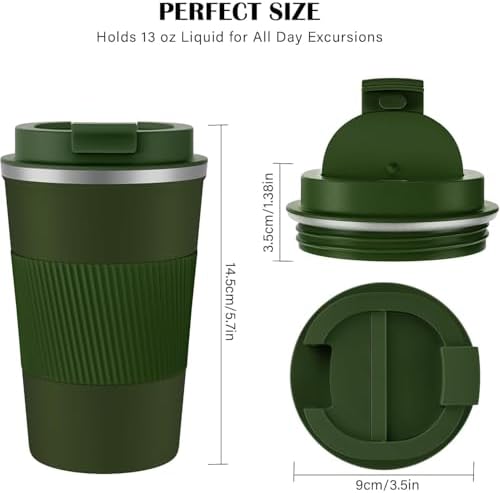 KETIEE Travel Coffee Mug 12oz: Vacuum Insulated Coffee Cup with Leakproof Lid, Coffee Tumbler, Reusable Coffee Cups, Double Wall Stainless Steel Coffee Mug to Go for Hot/Iced Water Tea (Green) - Image 5