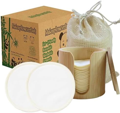 Reusable Cotton Rounds, 100% Natural Bamboo Cotton Pads for Face|Reusable Makeup Remover Pads with Laundry Bag,Headband and Cotton Round Holder (Beige) by Sopurrrdy