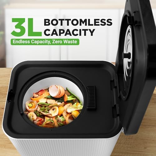 NutriChef Electric Kitchen Composter | 3 Quart Food Recycler | Food Waste Compost Bin for Countertop | 1 Button to Compost, Easy to Clean Composter Bucket | Low Noise, Odorless & Auto Clean | White - Image 6