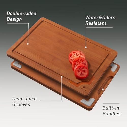 3 Packs Bamboo Cutting Board Set with Non Slip Feet and Over Sink Nice Solid Thick Wood Juice Groove Chopping Board Extra Large Big Small Best Hardwood Counter Organic Vegetable Kitchen Gadgets - Image 5