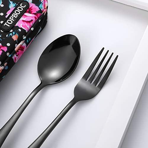 Travel Utensils,Reusable Silverware Set To Go Portable Cutlery Set with a Waterproof Carrying Case for Lunch Boxes Workplace Camping Picnic (Black) - Image 4