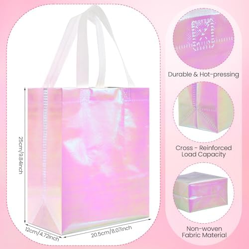 Eccliy 80 Pcs Reusable Gift Bags, Medium, Holographic Pink - Image 4
