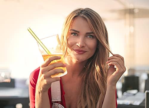 Dakoufish BPA-Free 12 Piece 11 Inch Reusable Clear Plastic Glitter Sparkle Drinking Straw Plus one Cleaning Brush (Yellow,11inch) - Image 2