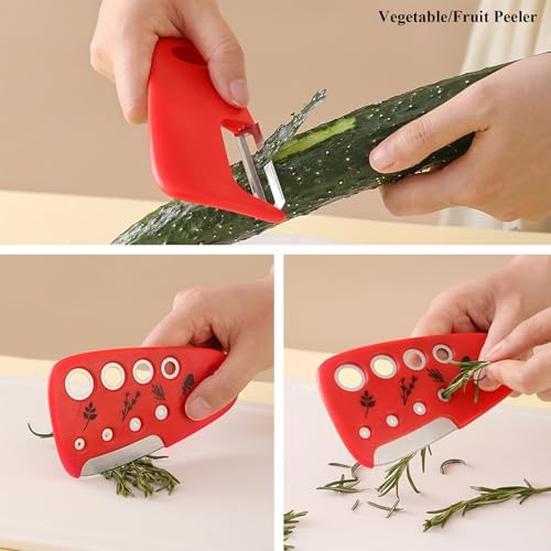 Kitchen Gadgets Set 6 Pieces, Space Saving Cooking Tools Kitchen Accessories-Garlic Grinder, Cheese Grater, Vegetable Peeler, Pizza Cutter, Herb Stripper, Bottle Opener, Gadgets Gift Set (Red) - Image 4