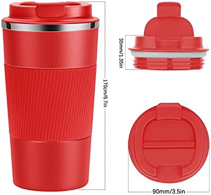 YINJOYI 17oz Travel Coffee Cups Insulated Mug Thermal Tumbler to Go with Lid Leak Proof Reusable Stainless Steel Coffee Mug Spill Proof for Hot and Iced Cold Drinks (Red, 510ml) - Image 4