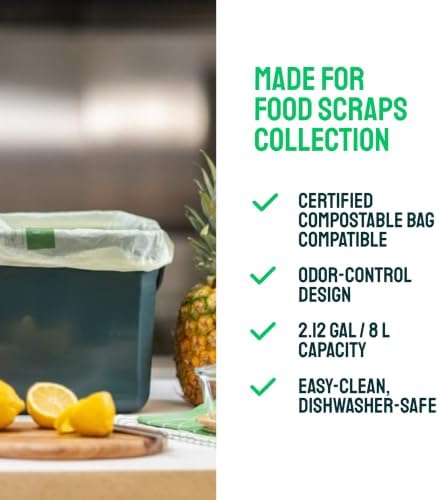 EcoSafe KCGRN Kitchen Caddy Food Waste Bin, Plastic, 2.5 Gallon, Green - Image 7