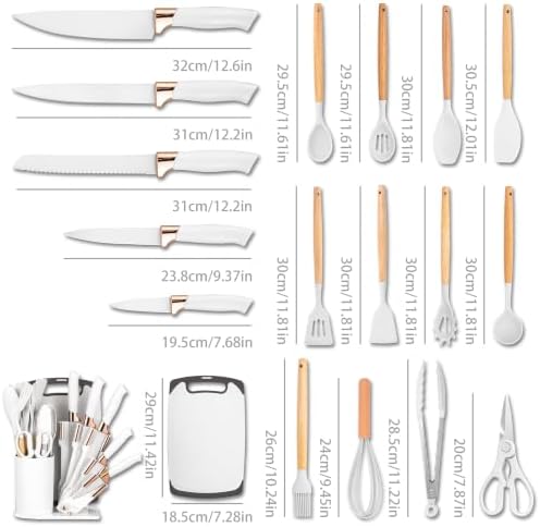 19-Piece Kitchen Utensil and Knife Set, Black (White) - Image 2