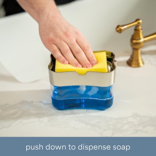 S&T INC. Dish Soap Dispenser and Sponge Holder, Metallic Silver - Image 2