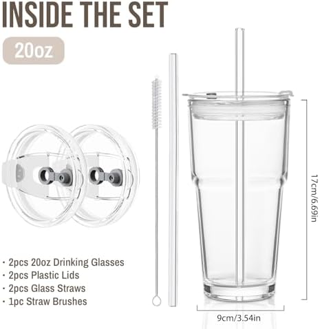 SoulTimes 20oz Clear Glass Tumbler with Lid and Straw – Iced Coffee Glasses Cups for Smoothie, Matcha, Juice, Water etc. Leakproof and Reusable Glassware Drinking for Travel To Go 【2 Pack】 - Image 3